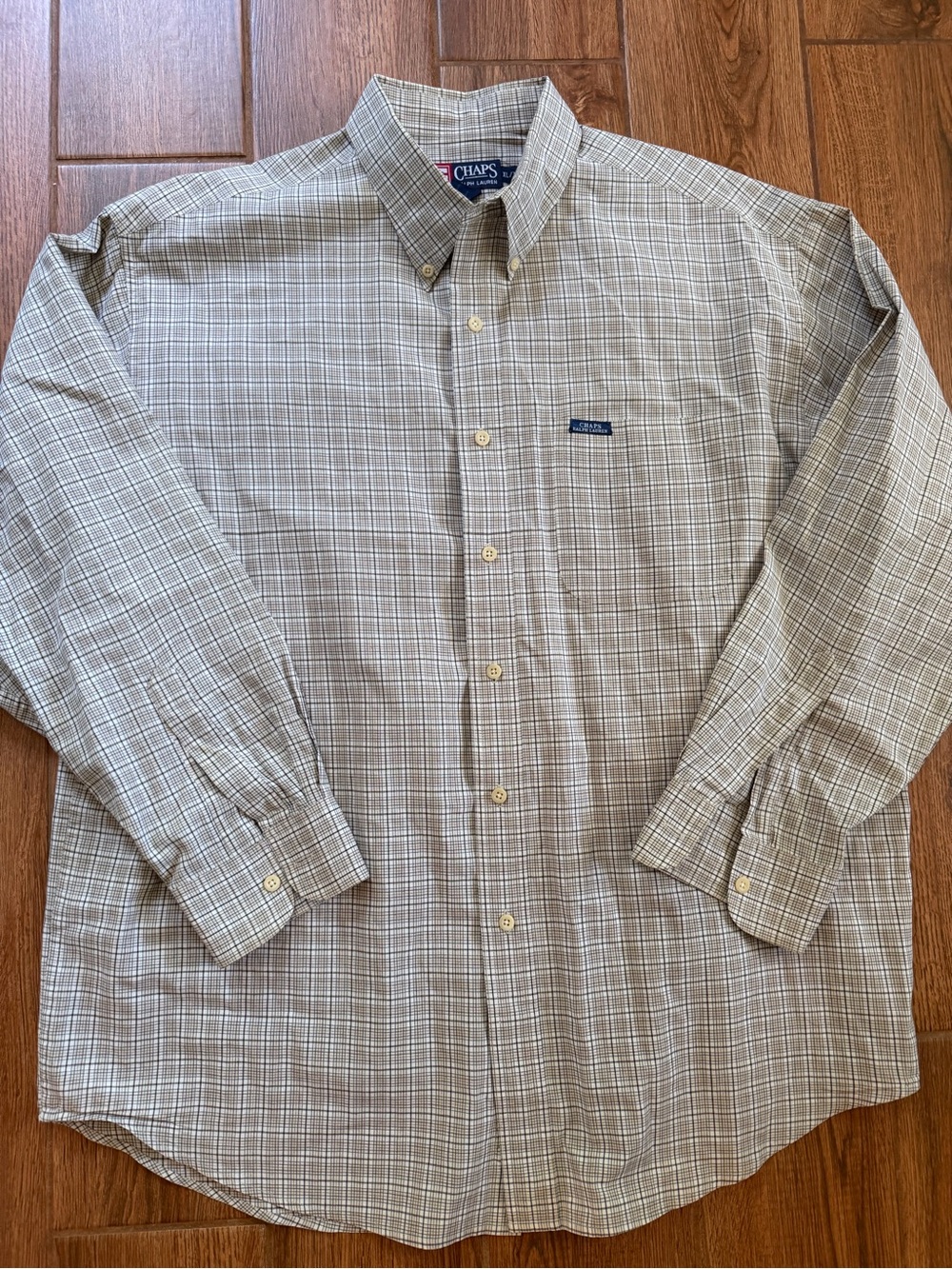 Vintage Ralph Lauren Chaps Men's Button-Down Plaid Shirt in Beige / xl